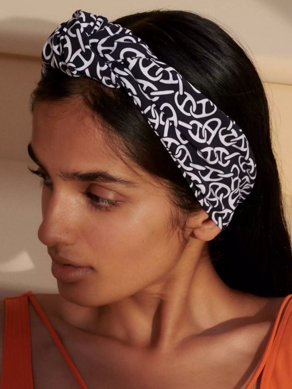 Auth !! HERMES "NAOUSSA" GABI HEADBAND KNOT CHAIN D’ANCRE PRINT